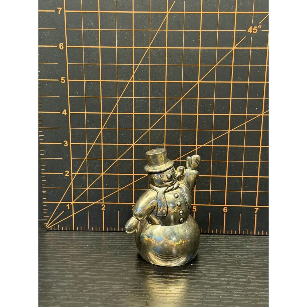 Godinger Silver Plated Snowman Bell Figurine Waving Top Hat Holiday Decor 3in